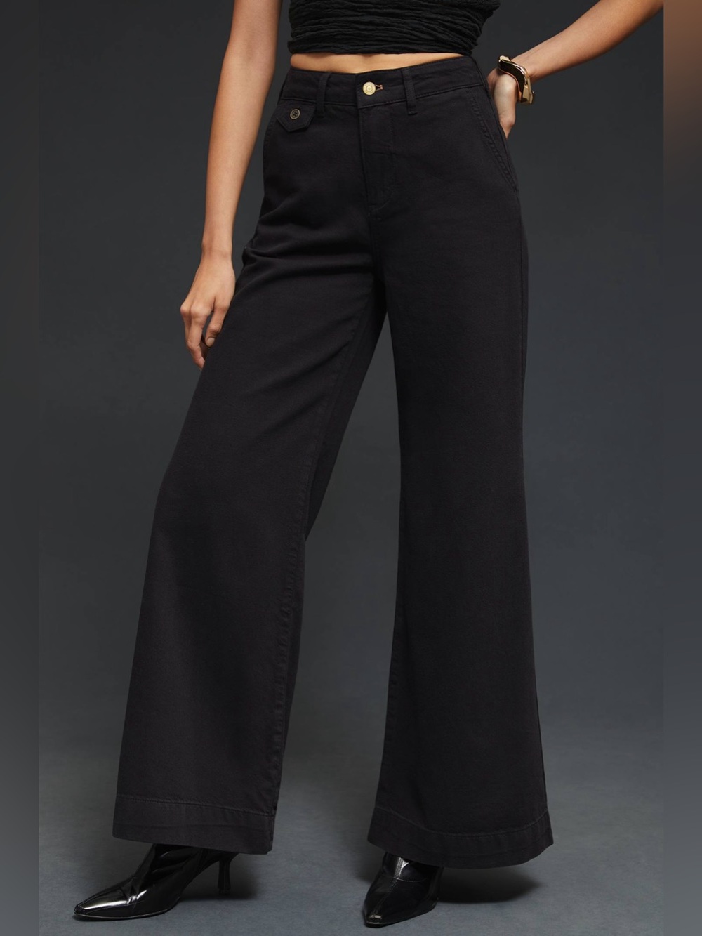 Pilcro High-Rise Wide-Leg Trousers Bottoms Flare Black Anthropologie